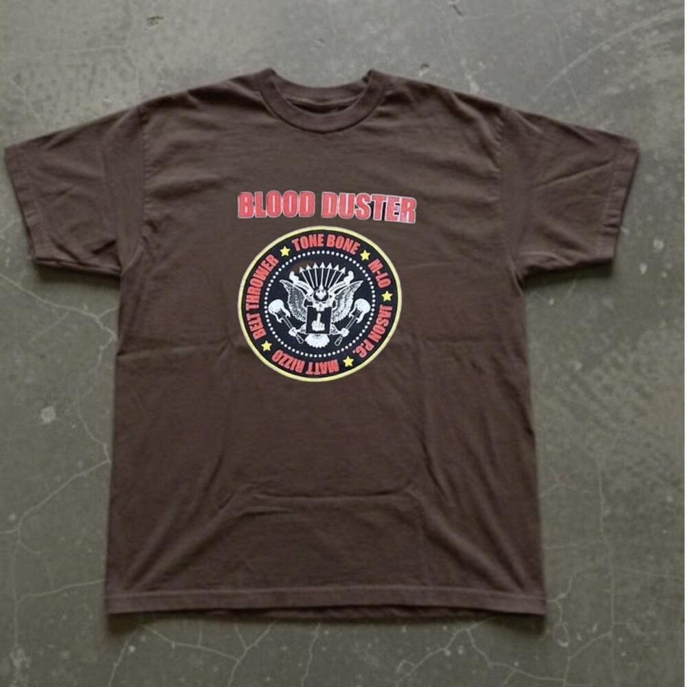 Brown Tee With Bold Front Graphic. Perfect Grange Metal Band Tee